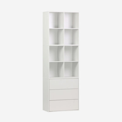 Sweeek - Shelf Modular Bookcase With White Wood Decor 3 Elements 3 Drawers 8 Niches 70X35X210 Cm Kompo - image 1