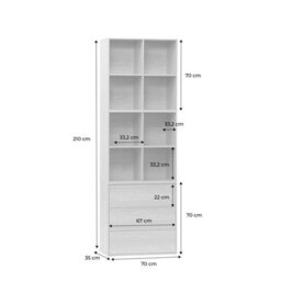 Sweeek - Shelf Modular Bookcase With White Wood Decor 3 Elements 3 Drawers 8 Niches 70X35X210 Cm Kompo - thumbnail 6