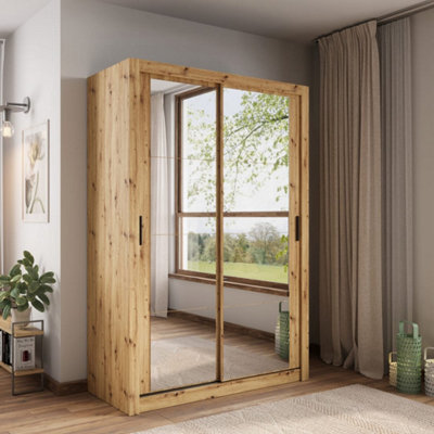 Arte Charming Oak Artisan Lux 18 Sliding Door Wardrobe H2150mm W1500mm D600mm With Mirrored Panels - image 1