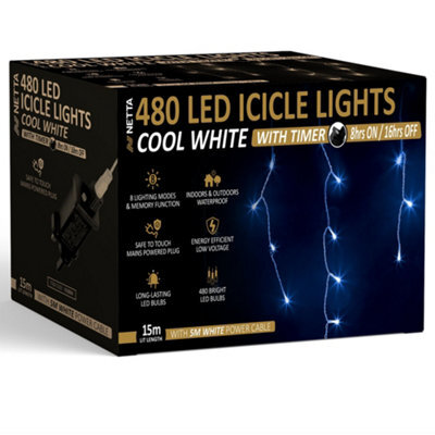 NETTA 480 Led Icicle Lights 15M Indoor/outdoor Christmas Lights With White Cable - Cool White - image 1