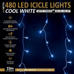NETTA 480 Led Icicle Lights 15M Indoor/outdoor Christmas Lights With White Cable - Cool White - thumbnail 2