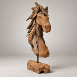 Underfoot Handcrafted Teak Horse Head Sculpture Natural Wood Ornament 81 Cm - thumbnail 4