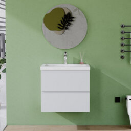 AVER-GROWTH 600mm Wall Hung Vanity Unit With Basin Matt White Resin Sink Bathroom Wall Mounted Storage Cabinet Soft Close Hinges 2 Drawers - thumbnail 5