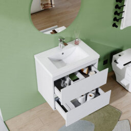 AVER-GROWTH 600mm Wall Hung Vanity Unit With Basin Matt White Resin Sink Bathroom Wall Mounted Storage Cabinet Soft Close Hinges 2 Drawers - thumbnail 4