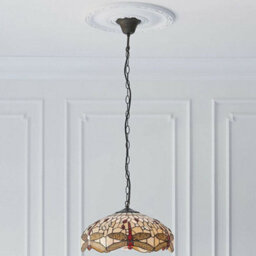 Tiffany Glass Hanging Ceiling Pendant Light Bronze Chain Dragonfly Shade I00106 - thumbnail 3