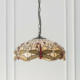 Tiffany Glass Hanging Ceiling Pendant Light Bronze Chain Dragonfly Shade I00106 - thumbnail 5