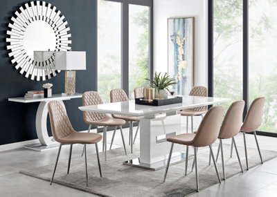 Furniturebox Uk Arezzo Large Extending Dining Table And 8 Cappuccino Corona Silver Leg Chairs - image 1