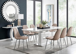 Furniturebox Uk Arezzo Large Extending Dining Table And 8 Cappuccino Corona Silver Leg Chairs