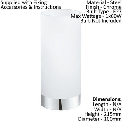 Elegant Chrome Table Lamp With White Satin Glass Shade - E27 Bulb Compatible