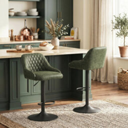 Homcom Bar Stools Set Of 2 Adjustable Swivel Counter Height Dark Green - thumbnail 8