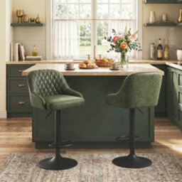 Homcom Bar Stools Set Of 2 Adjustable Swivel Counter Height Dark Green - thumbnail 9