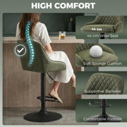 Homcom Bar Stools Set Of 2 Adjustable Swivel Counter Height Dark Green - thumbnail 4