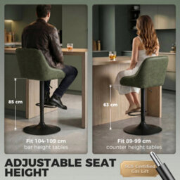 Homcom Bar Stools Set Of 2 Adjustable Swivel Counter Height Dark Green - thumbnail 5