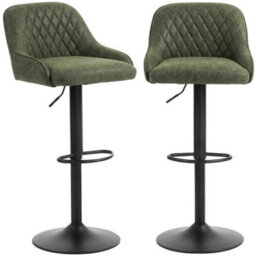 Homcom Bar Stools Set Of 2 Adjustable Swivel Counter Height Dark Green - thumbnail 2