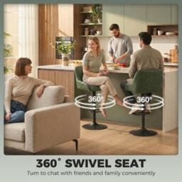 Homcom Bar Stools Set Of 2 Adjustable Swivel Counter Height Dark Green - thumbnail 7