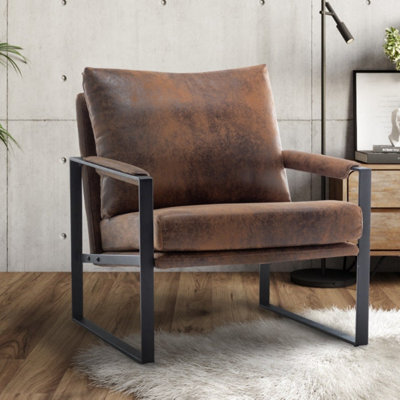 Faux Leather Suede Brown Graziana Accent Chair - image 1