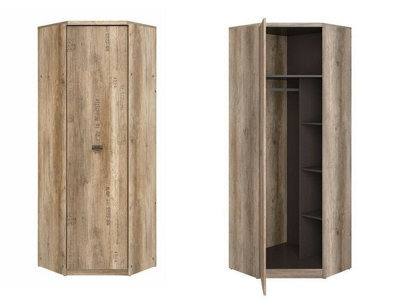Impact Furniture Corner Wardrobe L Shaped Storage Hanging Rail Shelves Urban Grey Oak Effect Malcolm 1 Door Bedroom - image 1