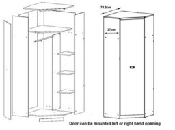 Impact Furniture Corner Wardrobe L Shaped Storage Hanging Rail Shelves Urban Grey Oak Effect Malcolm 1 Door Bedroom - thumbnail 6