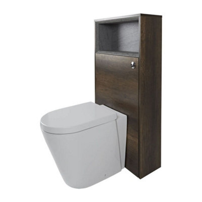 Homestylestore 600mm Dark Oak Floorstanding Open Shelf Bathroom Toilet Wc Unit Back To Wall Pan With Led - image 1