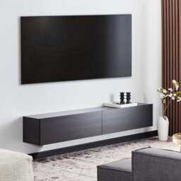 Wyld And Coco Wall Mounted Tv Stand Black Up To 70In With Two Hidden Cabinets - thumbnail 2