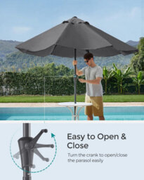Songmics Sun Canopy, Adjustable Tilt, Crank Operated, Patio, Balcony, Poolside, Beach, Stand Not Included, Grey - thumbnail 3