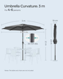 Songmics Sun Canopy, Adjustable Tilt, Crank Operated, Patio, Balcony, Poolside, Beach, Stand Not Included, Grey - thumbnail 2
