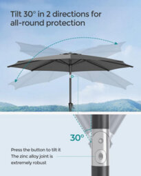 Songmics Sun Canopy, Adjustable Tilt, Crank Operated, Patio, Balcony, Poolside, Beach, Stand Not Included, Grey - thumbnail 4