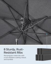 Songmics Sun Canopy, Adjustable Tilt, Crank Operated, Patio, Balcony, Poolside, Beach, Stand Not Included, Grey - thumbnail 6