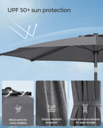 Songmics Sun Canopy, Adjustable Tilt, Crank Operated, Patio, Balcony, Poolside, Beach, Stand Not Included, Grey - thumbnail 5