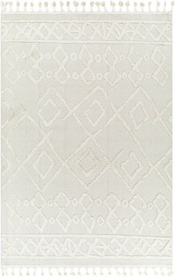Livabliss Nora-Geometric Grey Ivory High Pile Fringe Living Dining Bedroom Rug 160 X 213 Cm Easy Care, Non Shedding - image 1