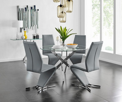 Furniturebox Uk Novara Chrome Metal And Glass Large Round Dining Table And 4 Elephant Grey Willow Chairs Set - image 1