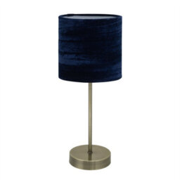 First Choice Lighting Antique Brass Stick Table Lamp With Navy Blue Crushed Velvet Shade