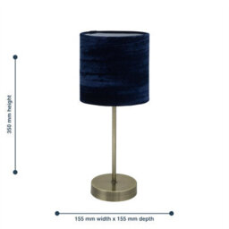 First Choice Lighting Antique Brass Stick Table Lamp With Navy Blue Crushed Velvet Shade - thumbnail 4