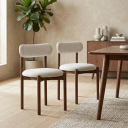 Elmora Set Of 2 Beige Textured Fabric Dining Chair With Walnut Effect Solid Wood Frame - thumbnail 9