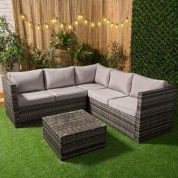 Ohs Tuscany 5 Seater Rattan Garden Sofa Set Patio Table L Shape Settee - thumbnail 1