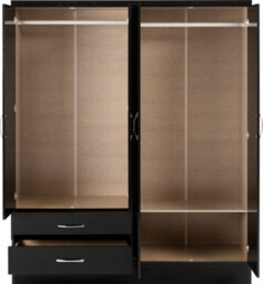 Seconique Nevada 4 Door 2 Drawer Mirrored Wardrobe In Black Gloss Finish - thumbnail 3
