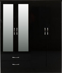 Seconique Nevada 4 Door 2 Drawer Mirrored Wardrobe In Black Gloss Finish - thumbnail 2
