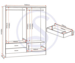 Seconique Nevada 4 Door 2 Drawer Mirrored Wardrobe In Black Gloss Finish - thumbnail 6
