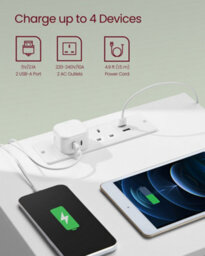 LEDREM Nightstand With Charging Station, Bedside Table With Drawers, Side End Table, 2 Ac Outlets, 2 Usb Ports, For Bedroom, White - thumbnail 3