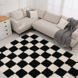 Melrose Super Soft Venus Shaggy Snuggly Checked Black & White Area Rug 160/230Cm - thumbnail 2
