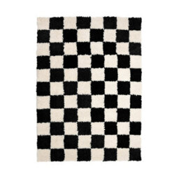 Melrose Super Soft Venus Shaggy Snuggly Checked Black & White Area Rug 160/230Cm - thumbnail 3