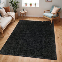 Livabliss Cloudy Shaggy-Solid Color Black Plush Soft Pile Living Bedroom Rug 200 X 275 Cm Easy Care, Non Shedding - thumbnail 2