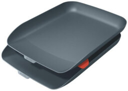 Leitz Cosy Velvet Grey Plastic Home Office Desk Storage Organiser Rectangular Wide Open A4 Document Magazine Set Of 2 Letter Trays
