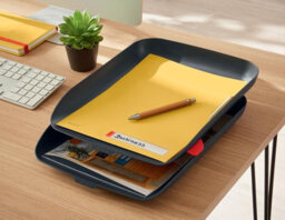 Leitz Cosy Velvet Grey Plastic Home Office Desk Storage Organiser Rectangular Wide Open A4 Document Magazine Set Of 2 Letter Trays - thumbnail 2