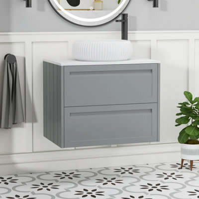 Royal Bathrooms Royal Bathroom Elmore 700mm Matt Pebble Grey Wall Mounted Countertop Bathroom Vanity Unit 2 Drawer With Milan Basin - image 1