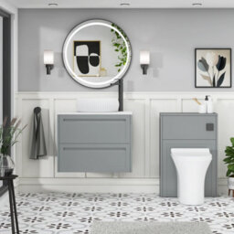 Royal Bathrooms Royal Bathroom Elmore 700mm Matt Pebble Grey Wall Mounted Countertop Bathroom Vanity Unit 2 Drawer With Milan Basin - thumbnail 5