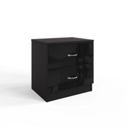 Black High Gloss 2 Drawer Bedside Nightstand Cabinet - thumbnail 3