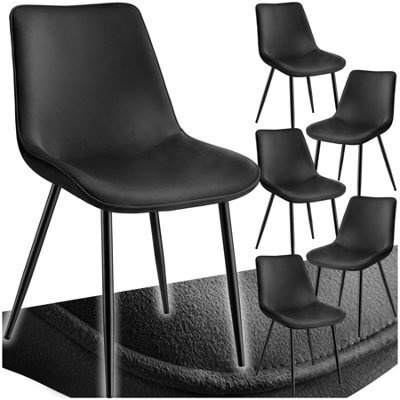 Tectake Set Of 6 Dining Chair Monroe - Padded, Velvet Look, Ergonomic Seat, Black Steel Legs - Black - image 1