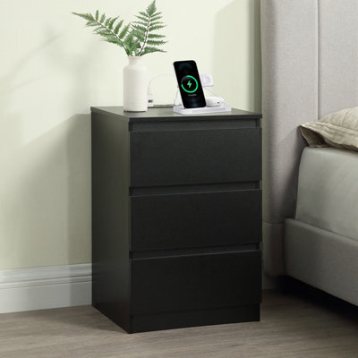 Home Treats Bedside Table 3 Drawer Nightstand Table With 2 Uk Plugs Usb A And Usb C Chest Of Drawers 2M Cable - image 1