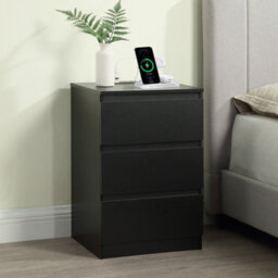 Home Treats Bedside Table 3 Drawer Nightstand Table With 2 Uk Plugs Usb A And Usb C Chest Of Drawers 2M Cable - thumbnail 1